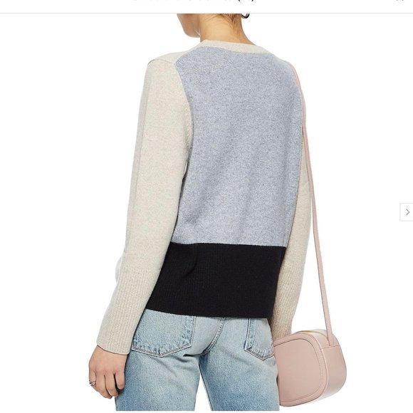 100% Cashmere Chinti & Parker Relaxed Colorblock Crew. L. Beige, Gray, Black. - Picture 2 of 13